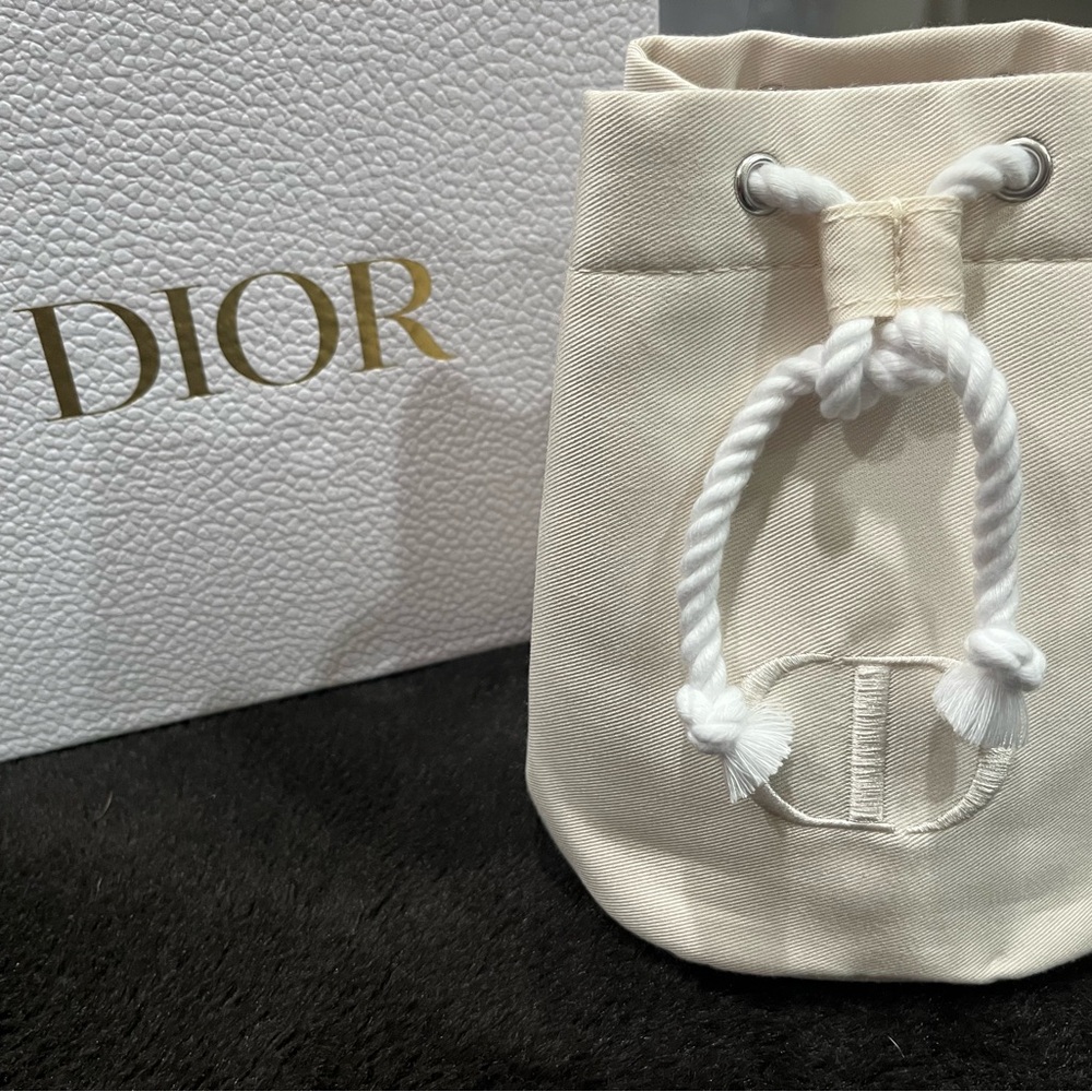 Dior Cream Mini Bucket Bag with Drawstring Closure